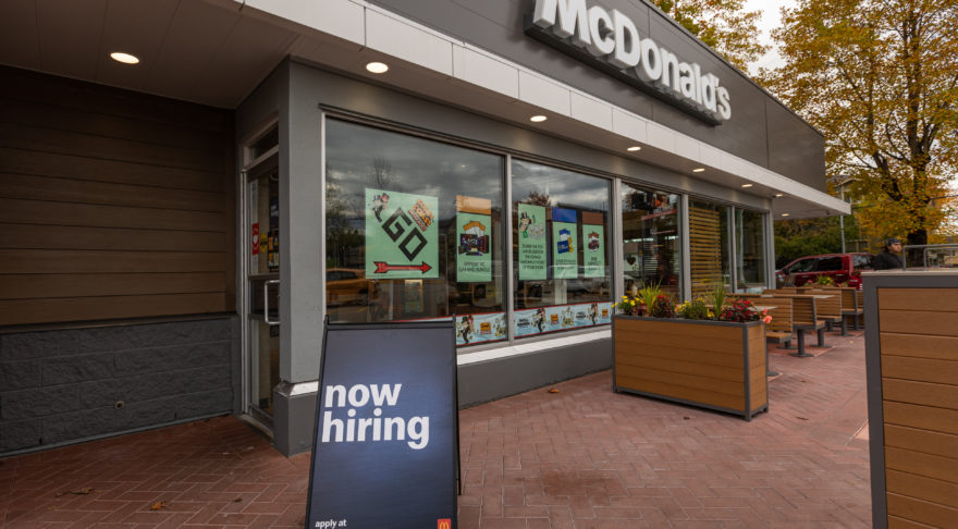 McDonald's restaurant with hiring sign out front
