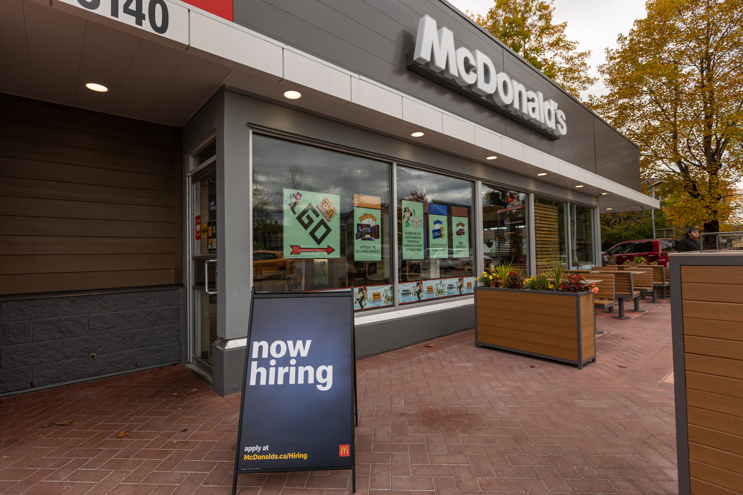 McDonald's restaurant with hiring sign out front